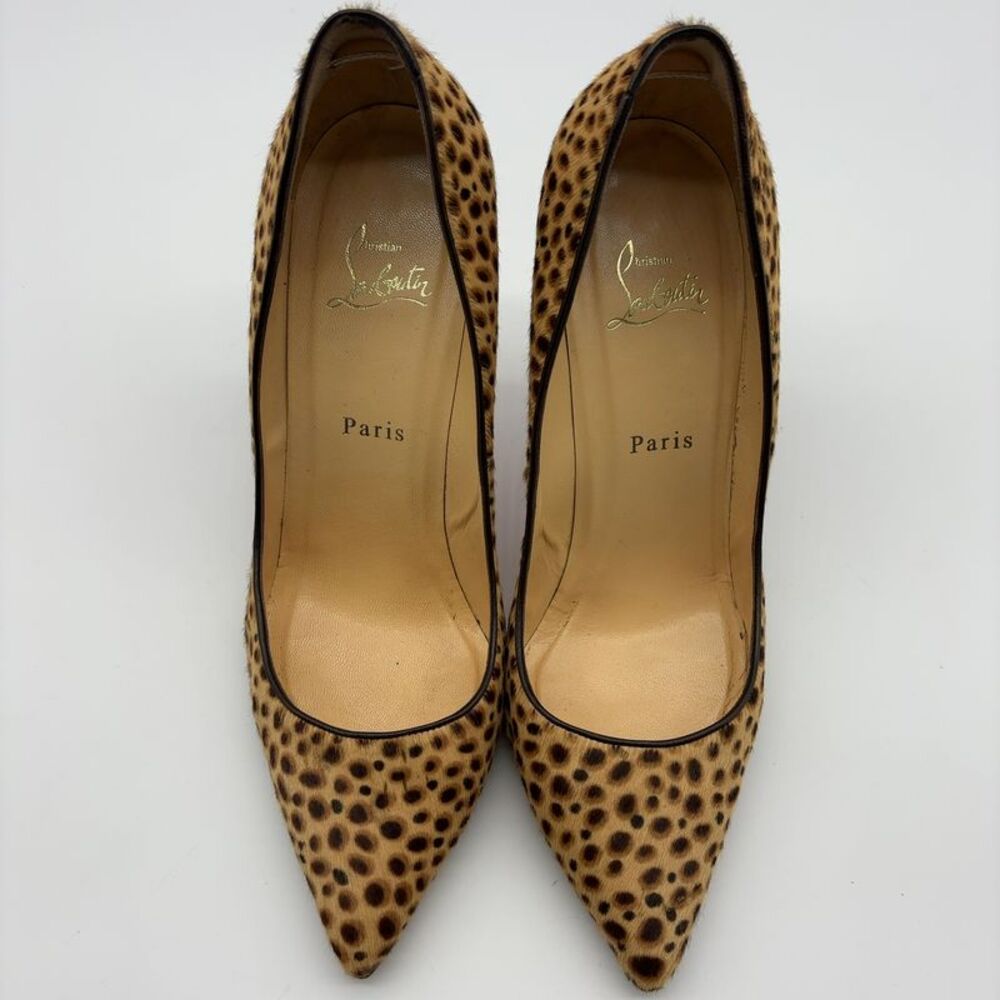 Christian Louboutin Leopard Print Pointed Toe Pumps - Tan and Black